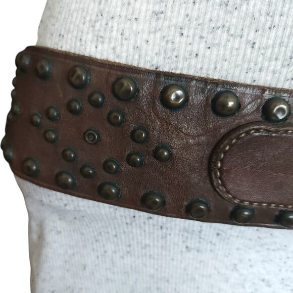 RALPH LAUREN vtg studded wide brown western boho leather statement belt Size M - Picture 3 of 10
